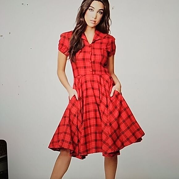 Magnolia Place | Red and Black Plaid Mona Swing Dress with Collar Size 5XL - Picture 1 of 9